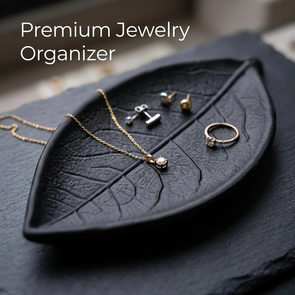 Minimalist 3D Leaf Jewelry Dish, Decorative Vanity Tray for Ring, Necklace & Bracelet Storage, Elegant Desktop Organizer Display