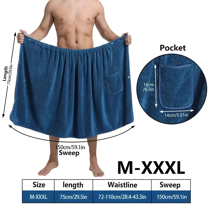 suitable for M-XXXL Men's bath skirt bath towel plus size bath skirt suitable for home, travel, steaming, spa, beach,