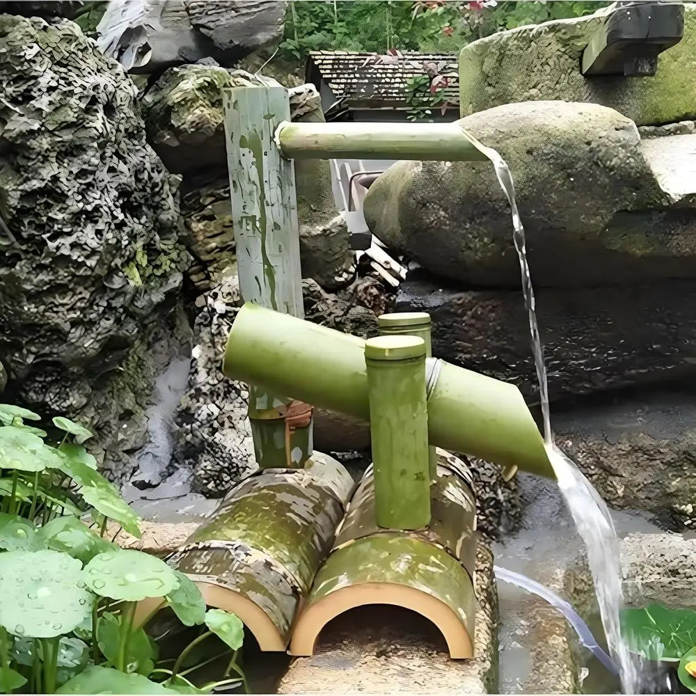 Handcrafted Bamboo Outdoor Water Fountain for Japanese Garden Decor