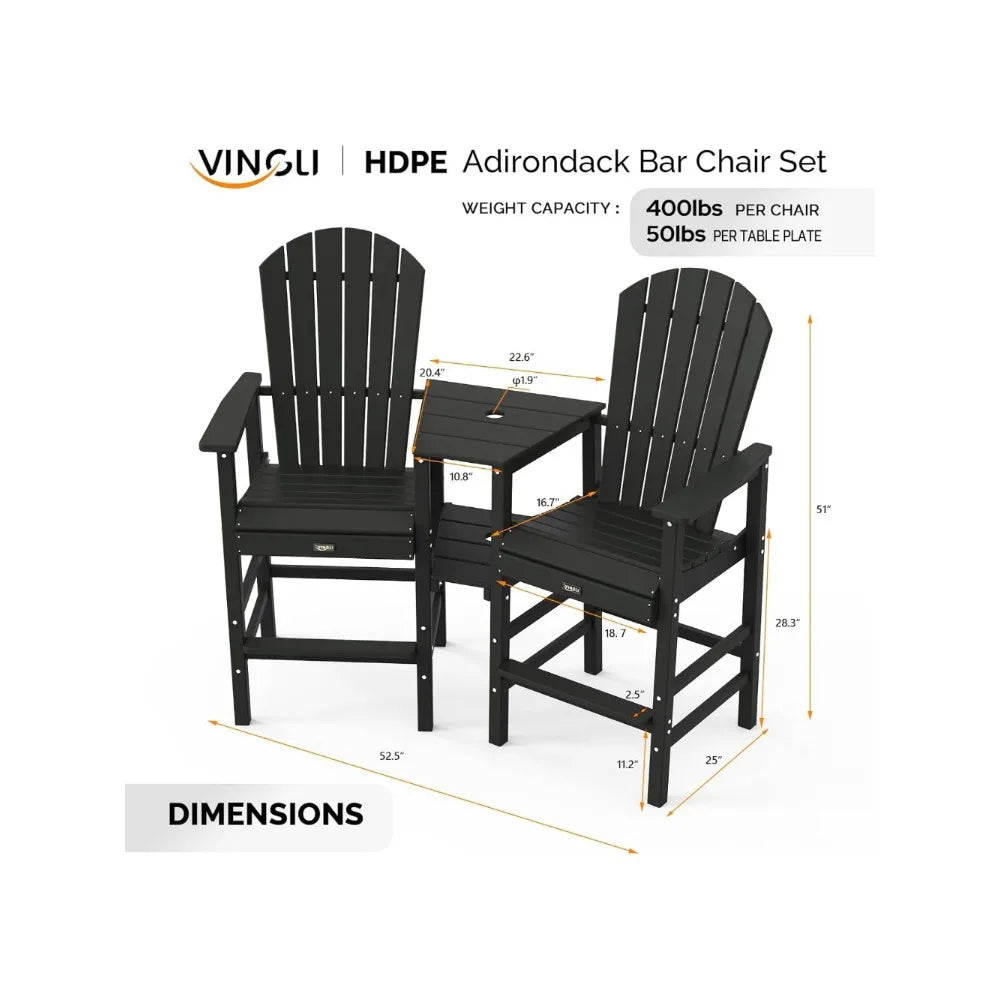Adirondack HDPE Outdoor Bar Stools Set With Connecting Tray