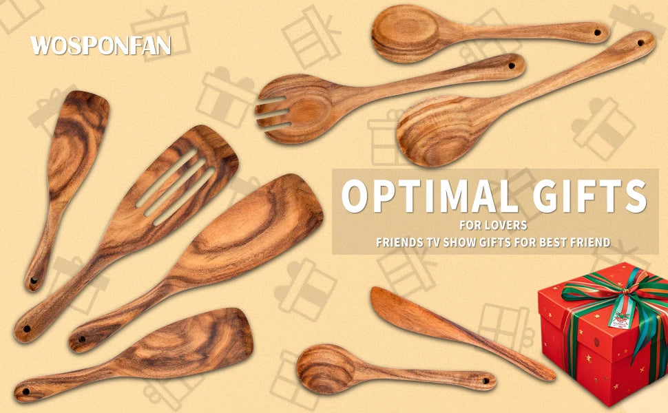 9 PCS Kitchen Utensils Set, Wooden Spoons for Cooking, Wooden Utensils for Cooking - Handmade Wooden Spoon Set