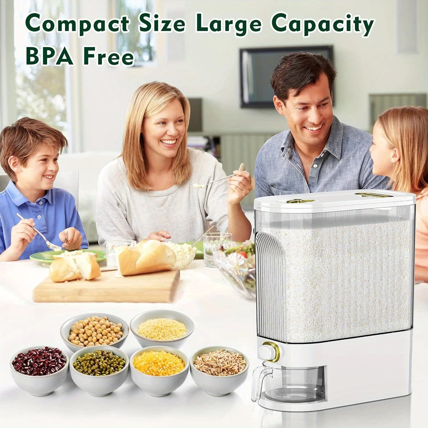 Rice Pantry Dispenser With Measuring Cup And Time Markings