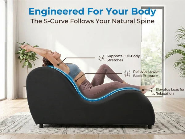 Velvet S-Shaped Yoga Chair for Adults, Modern Curved Chaise Lounge Chair for Exercise Stretching, Indoor Relaxation Yoga Chaise Lounge for Living Room