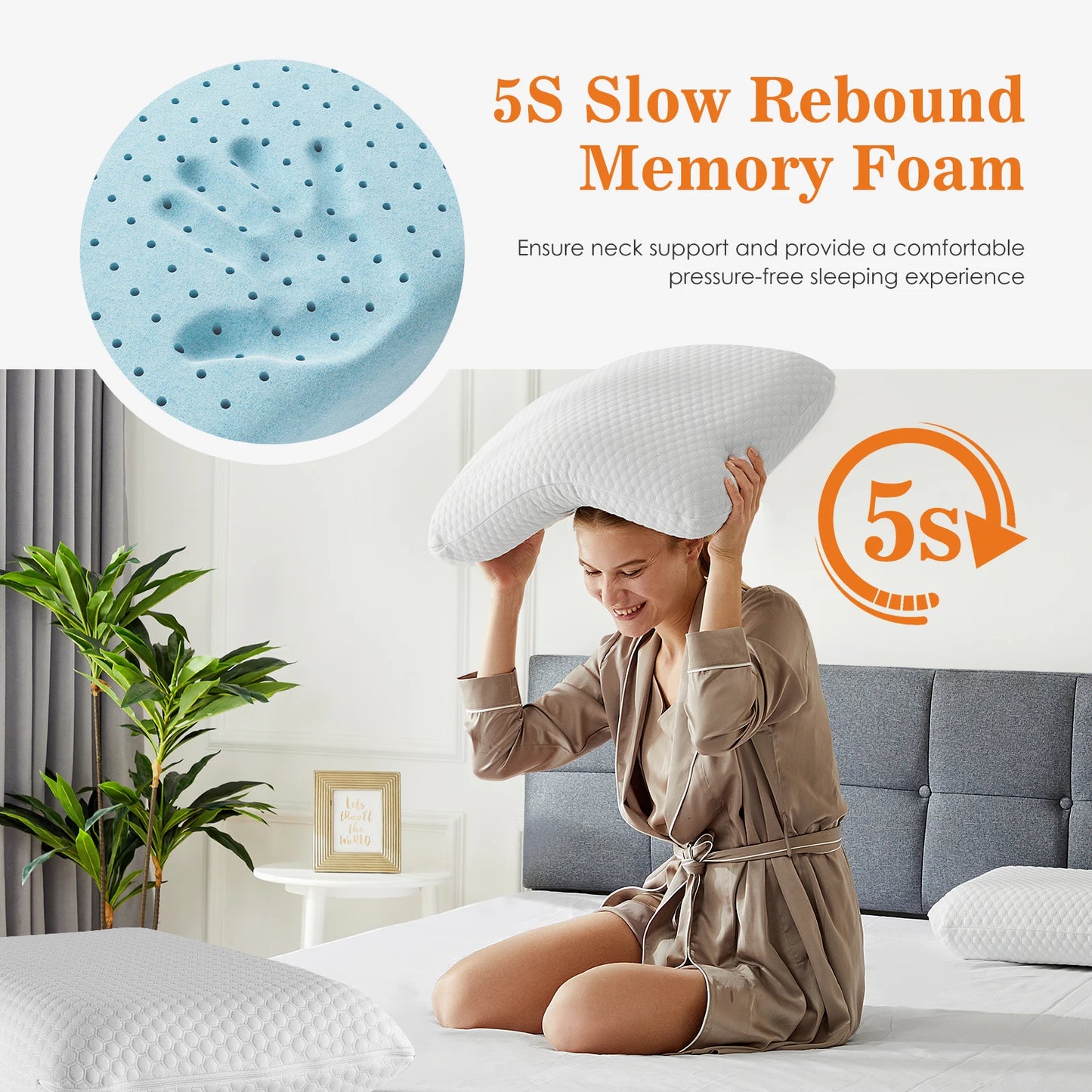 Premium Cooling Memory Foam Pillow With Washable Cover