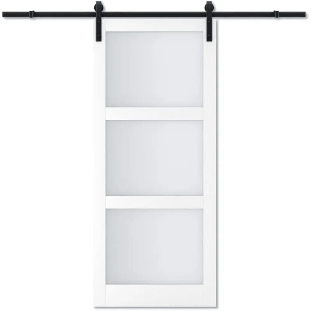 36''x 84'' Sliding Barn Doors 3-Panel Frosted Glass Door