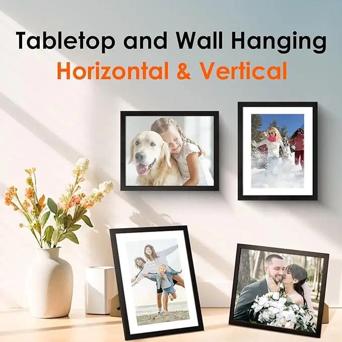 8x10 Picture Frame 1 Pack, Photo Frame with HD Plexiglass, Display Pictures 5x7 with Mat or 8x10 Without Mat, Picture Frames Collage for Tabletop or Wall Display, Black