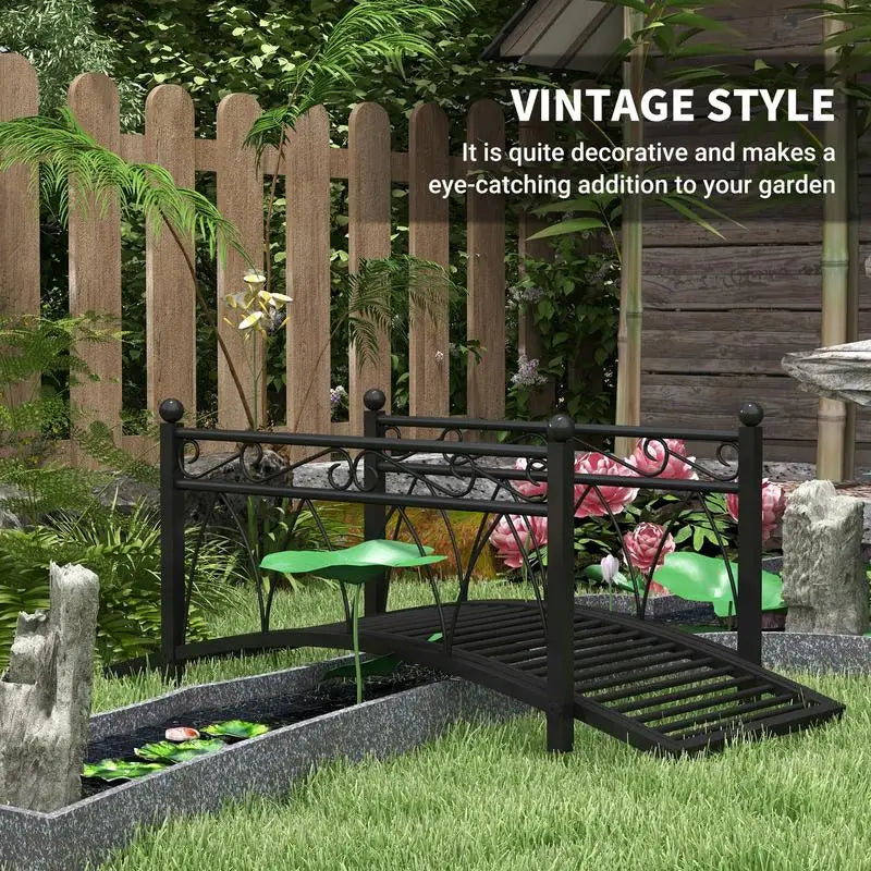 Outsunny 3.3' Metal Arch Zen Garden Pond Bridg with Safety Siderails for Stream, Fish Pond, Black