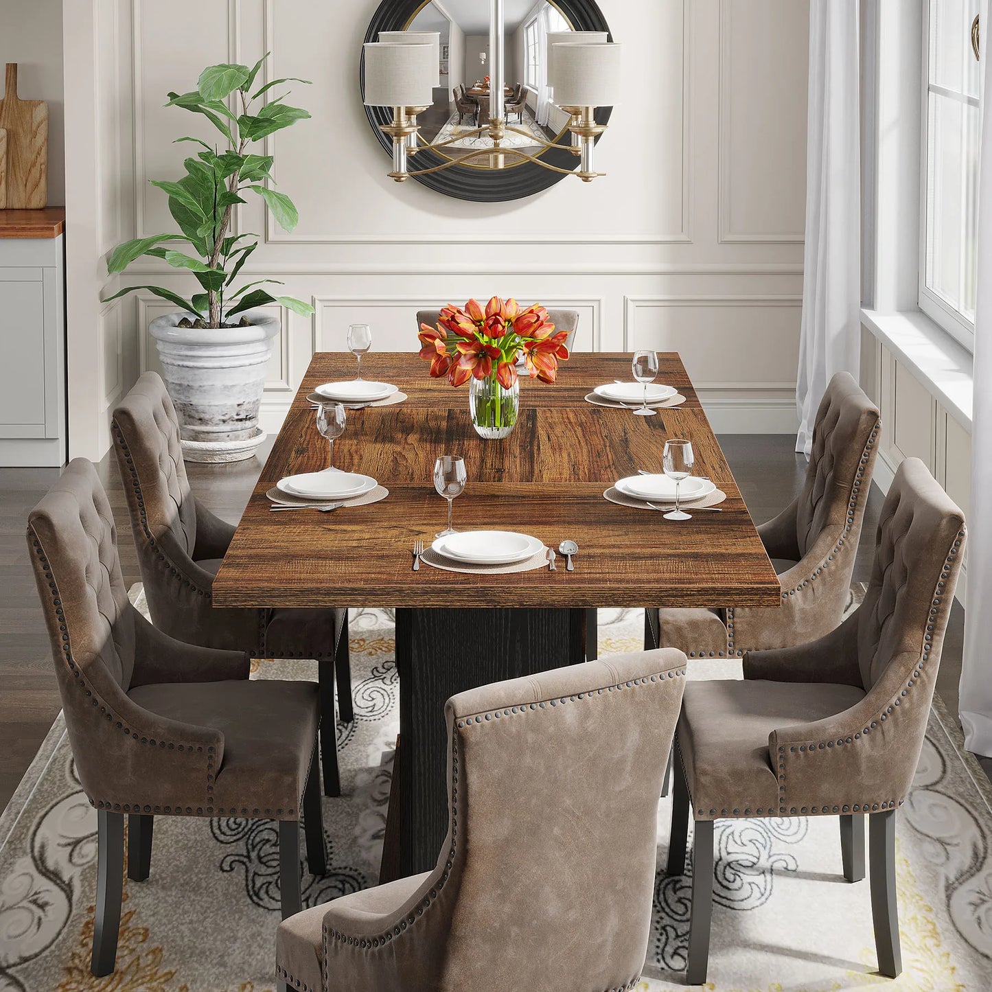 Tribesigns 55" Rectangular Dining Table for 4 to 6 People, Farmhouse Wood Dinner Table for Kitchen, Dining Room & Living Room