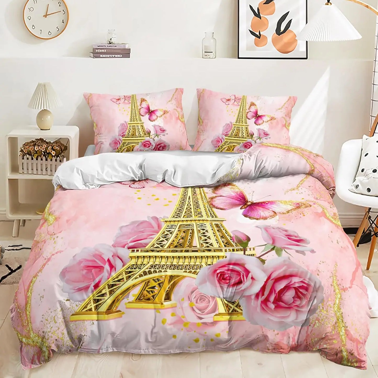Eiffel Tower Duvet Cover Set Romantic Paris Tower Bedding Set French Style Home Decor Cityscape Quilt Cover King For Girls Boys