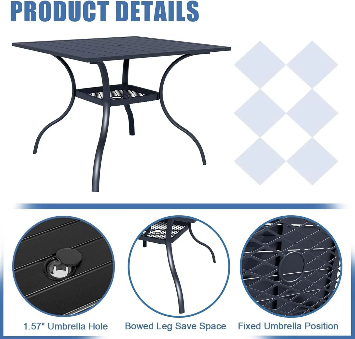 5-Piece Metal Outdoor Patio Furniture Dining Set with Umbrella