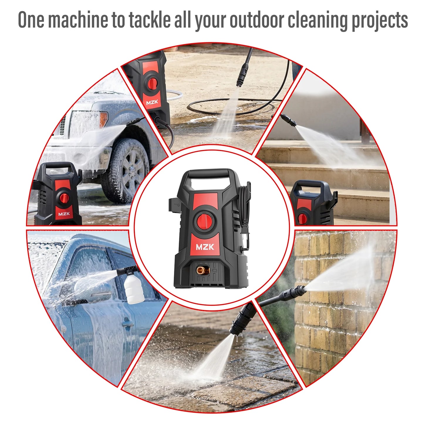 5000PSI Electric Pressure Washer With 17FT Hose Foam Cannon 3.2 GPM Power Washer For Cars, Fences, Patios Metal Construction, US Plug, Ideal For Fence Cleaning Outdoor Use