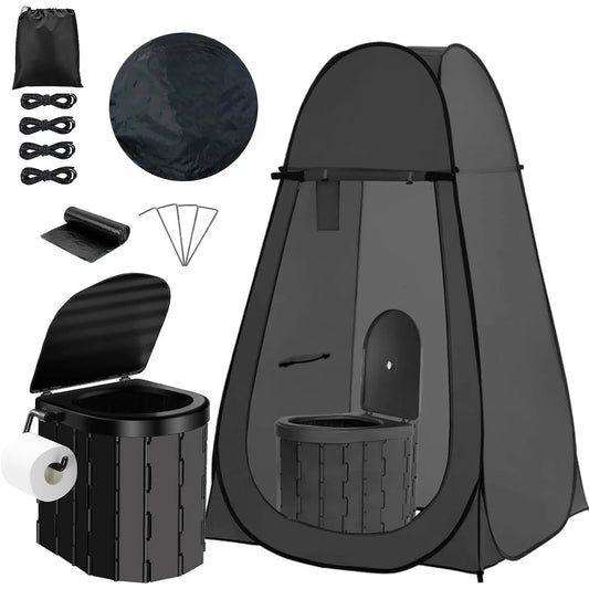 Portable Toilet and Privacy Tent for Adults, Pop Up Potty Tents Outdoor Portable Toilet for Camping with 12 Toilet Bags, Pop-up