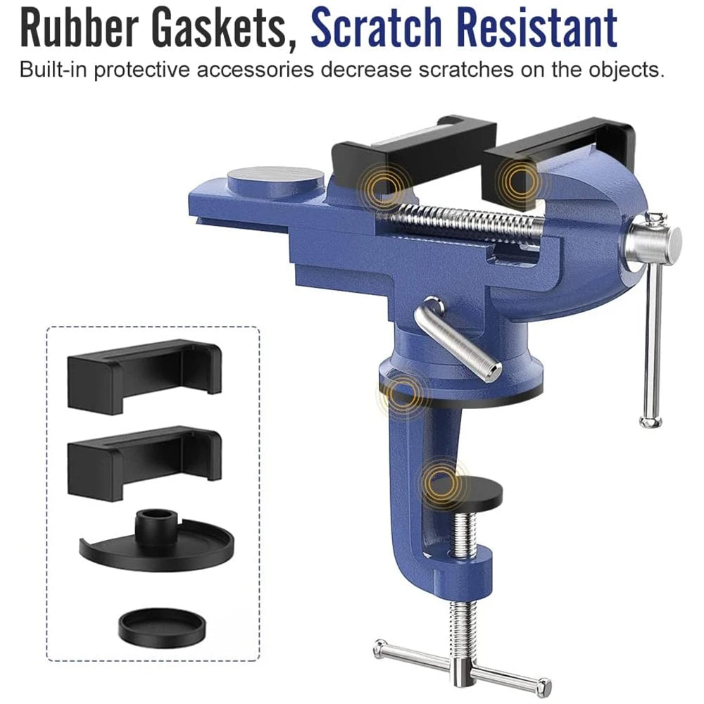 Universal Table Vise Multi-functional Portable 360° Swivel Base Clamp On Vice/Table Vise For Woodworking, Cutting Conduit, Dril