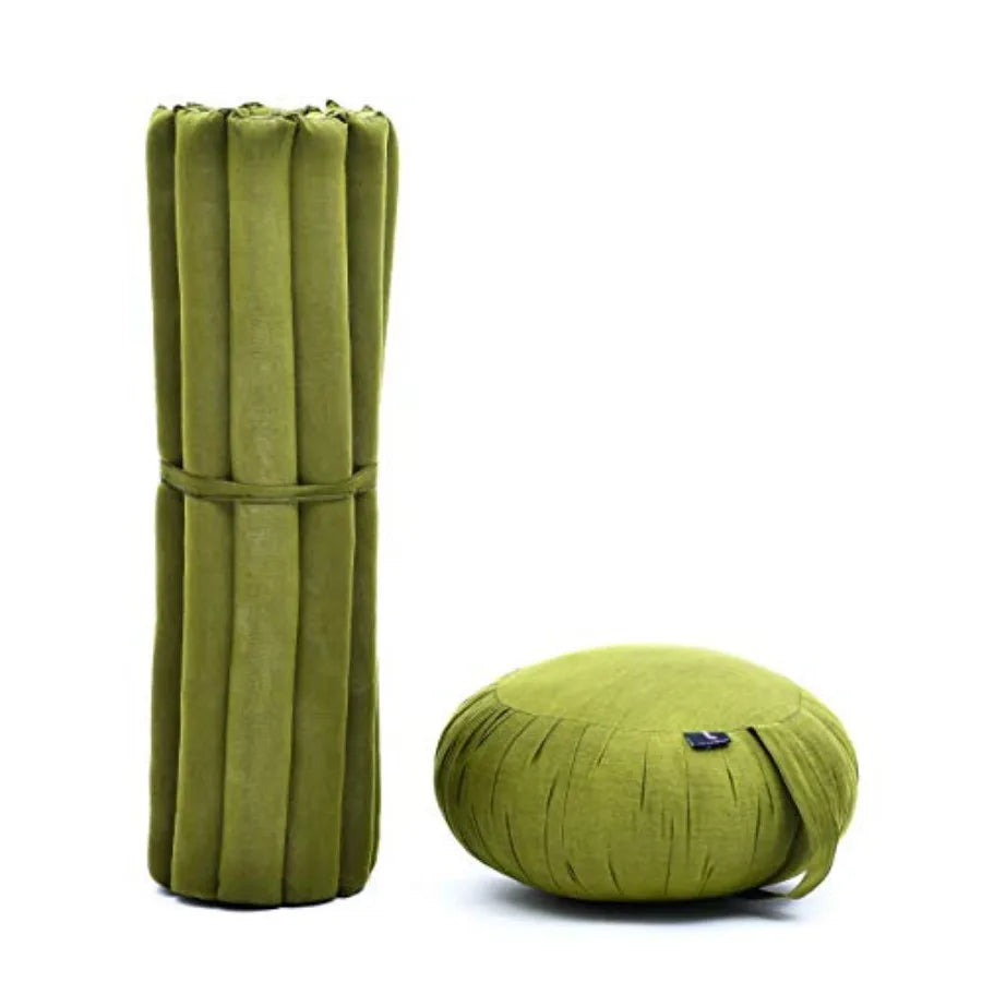 Meditation Cushion Set 1 Round Zafu Meditation Pillow and 1 Square Roll-Up Zabuton Meditation Mat, Pillows Bundle Filled with K