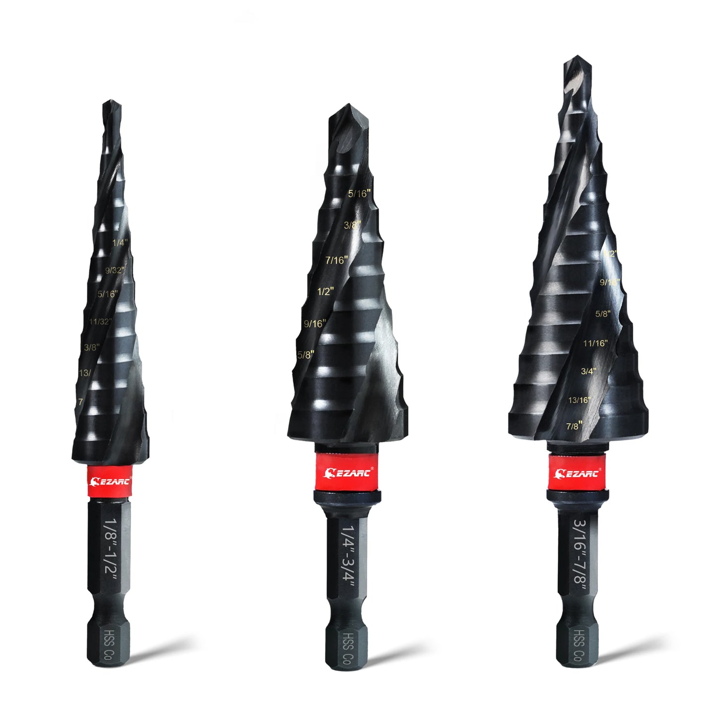 3PCS Step Drill Bit for Metal, 1/8"-7/8" Step Drill Bit Set, 1/4" Hex Shank, M35 Cobalt, Wear-Resistant AlTiN Coated