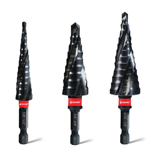 3PCS Step Drill Bit for Metal, 1/8"-7/8" Step Drill Bit Set, 1/4" Hex Shank, M35 Cobalt, Wear-Resistant AlTiN Coated