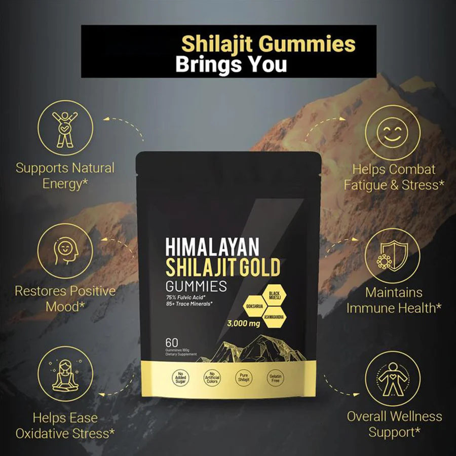 Pure Himalayan Shilajit Gummies Daily Nutritional Supplements Contain 85+ Trace Minerals 60 Pieces Per Bottle