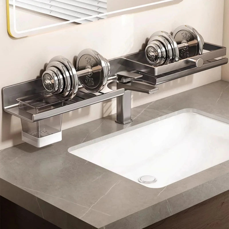 ‌Wall-Mounted Washing Machine Shelf - No Drill Bathroom Organizer for Laundry Detergent & Toiletries Hanging Cabinet with Drawer