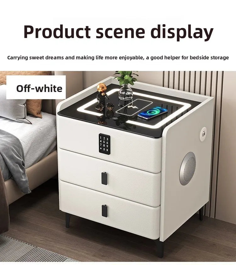 Smart Multifunctional Bedside Table with Wireless ChargerTouch Control 3-Color LEDLightModern Nightstand with Solid Wood