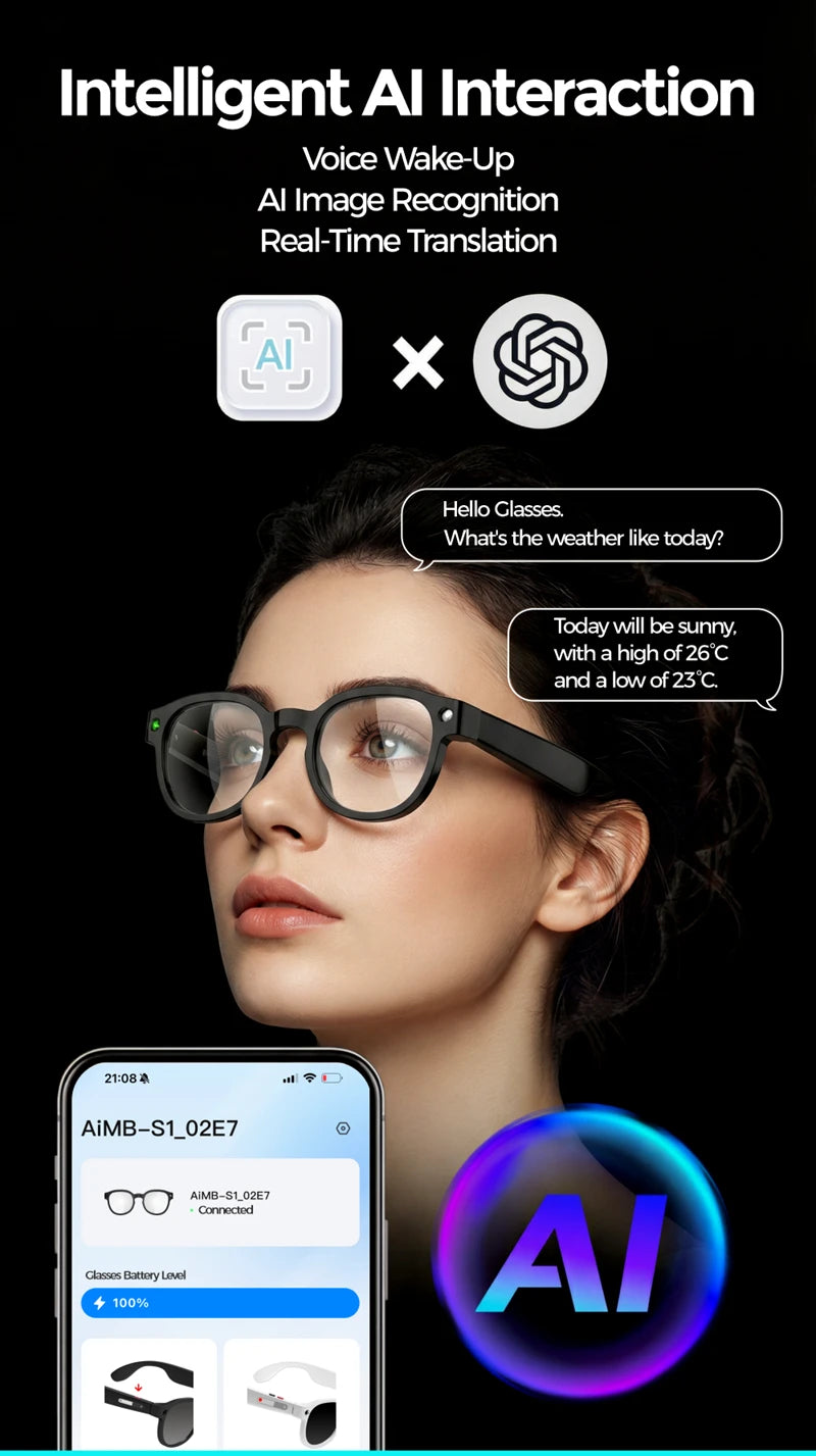 Lenovo AI Smart Glasses AI Translation 8MP HD Camera 4K Shooting Image Bluetooth Call Recording Music Smart Sunglasses 2026 New