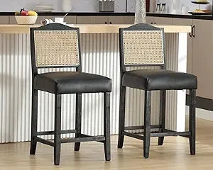 Rattan Farmhouse Bar Stools Set Of Two Upholstered