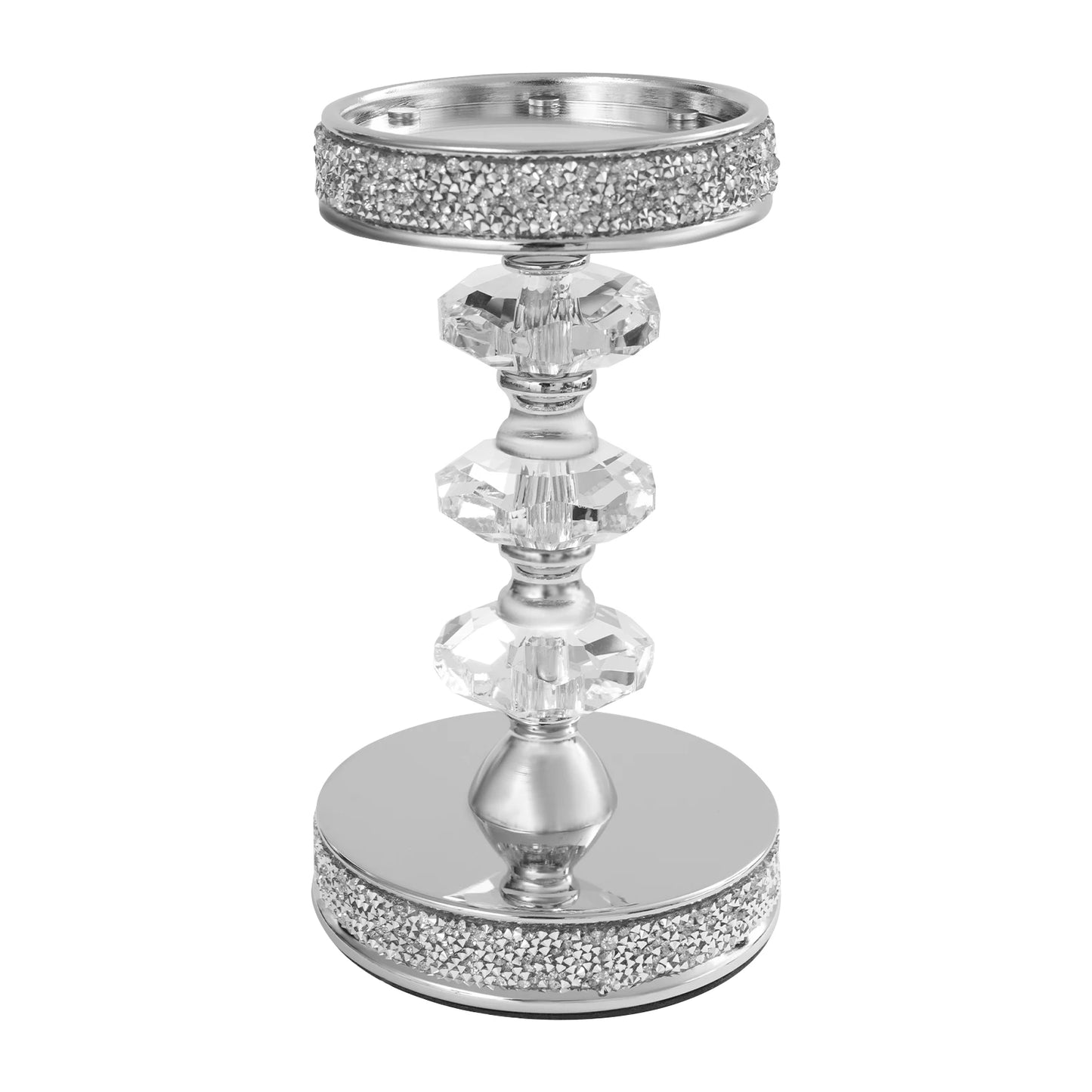 Crystal Candle Holder with Windproof Glass Cover, Hexagon Crystal Ball Candlestick with Anti-Tip Magnet Base, Tabletop Centerpiece Decor for Home Wedding Party, Silver/Clear