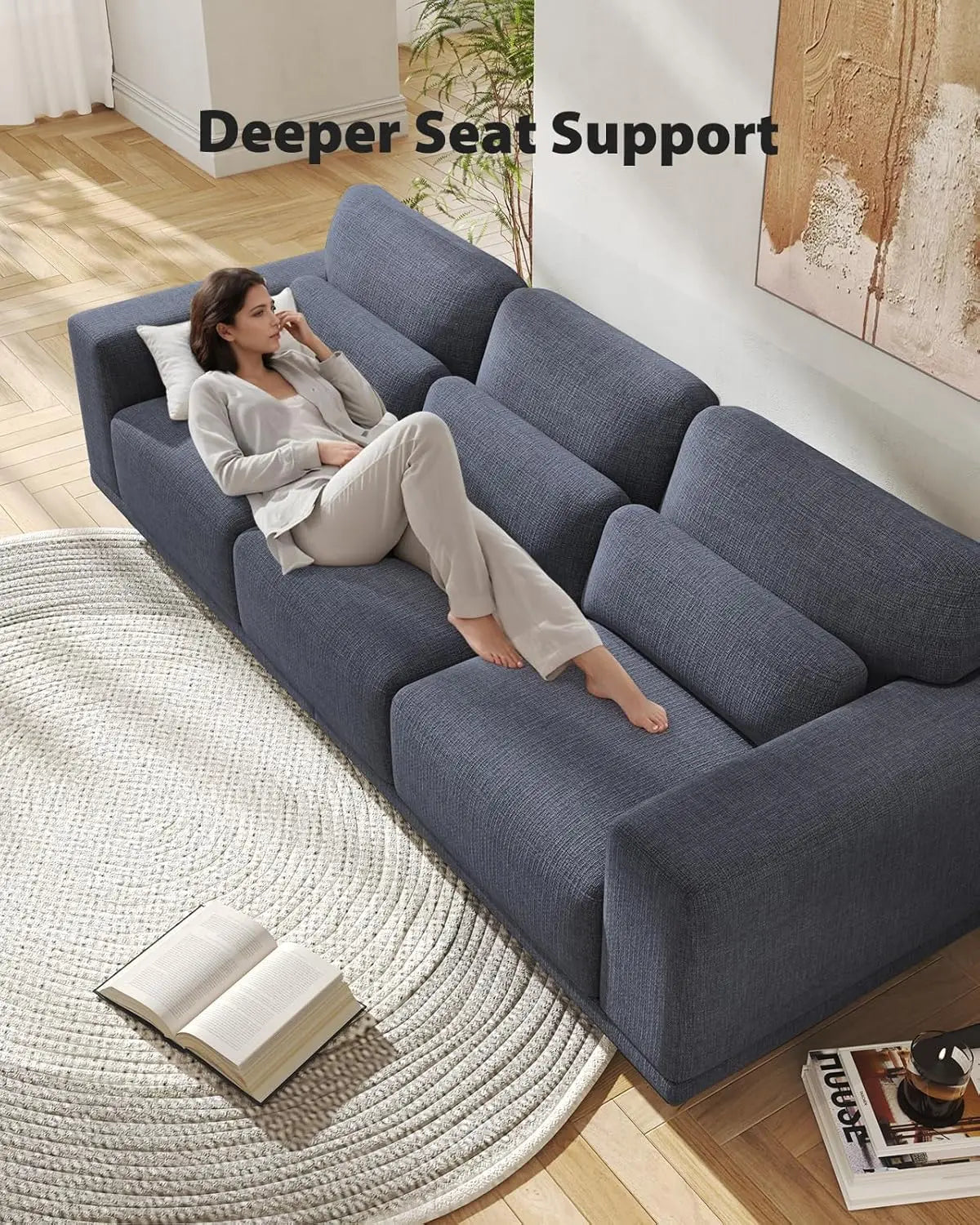 Modern Upholstered Sofa With Removable Washable Cover And Armrests