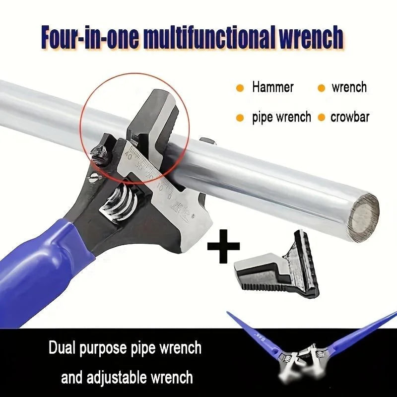 Heavy Duty 4-in-1 Adjustable Spud Wrench 16in 405mm Reversible Jaw With Hammer Head And Pipe Wrench For Professionals
