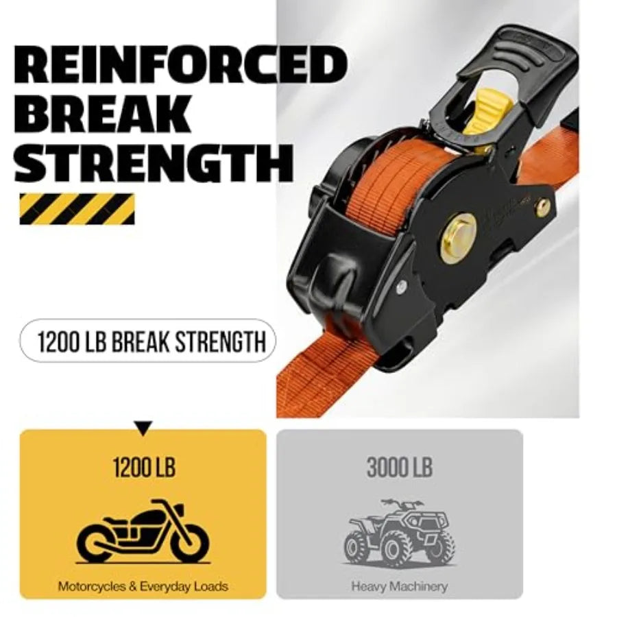 Retractable Ratchet Straps 2 Heavy Duty Ratchet Straps Self Retractable Tie Downs with Soft Loops and Storage Bag for Motorcycl