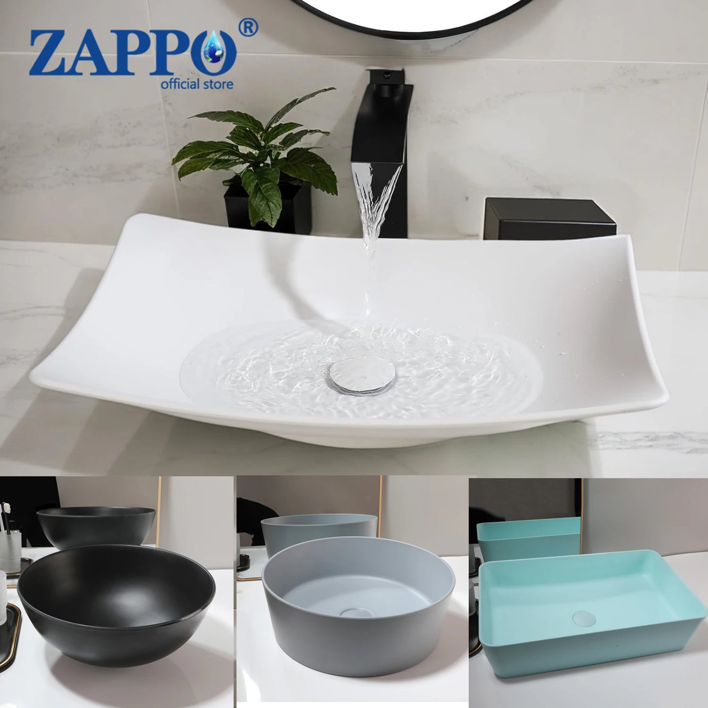 ZAPPO Vessel Sink With Drain Stone Resin Washbasin