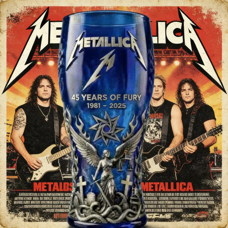 Metallica 45th Anniversary1981-2025 3D Embossed Blue Beer Glass, Heavy Metal Rock Band Collectible Tumbler,Barware Gift for Fans