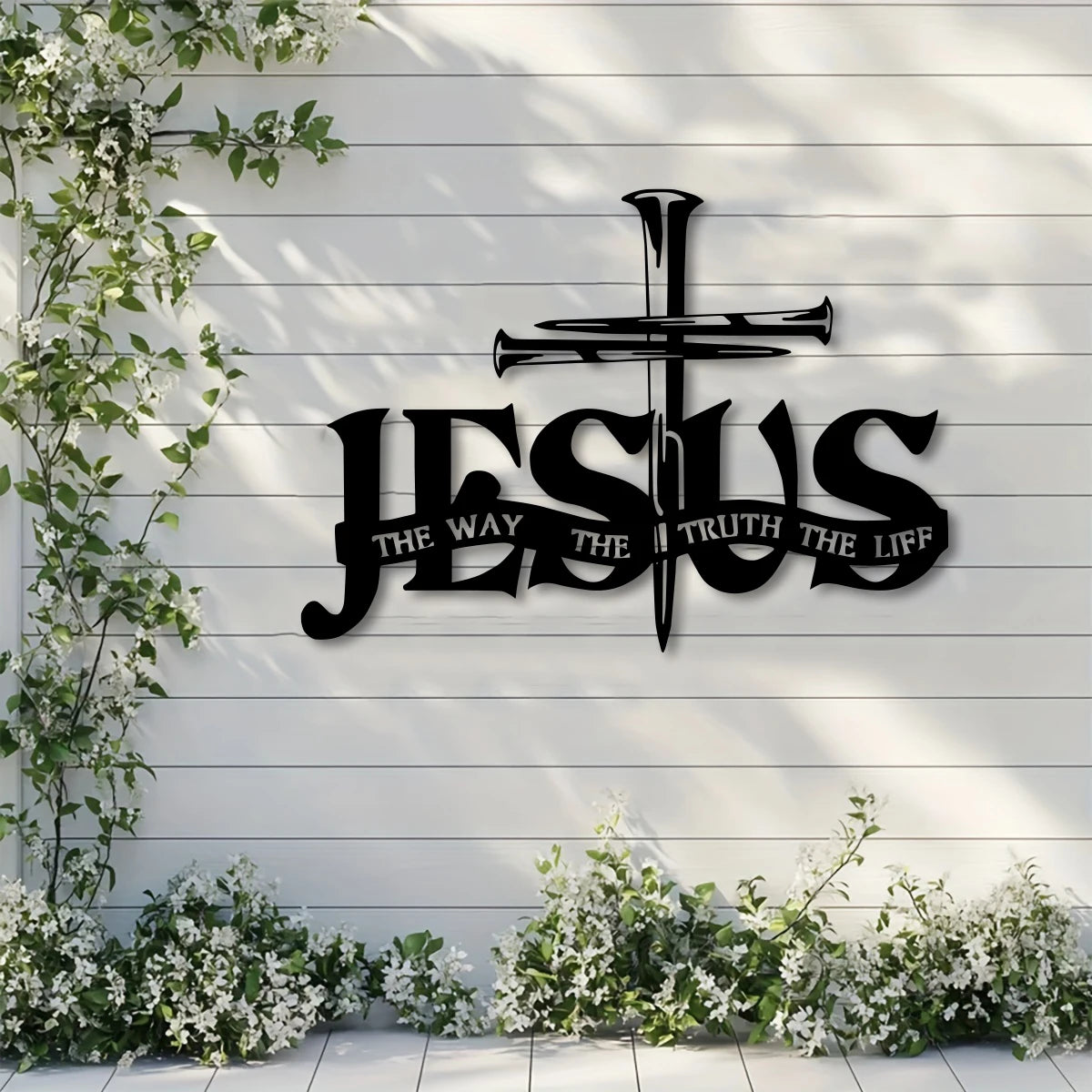 Jesus Metal Wall Decor - Elegant Black Cross with Praying Hands & JESUS Lettering -  Christian Church, Home, Office Decoration