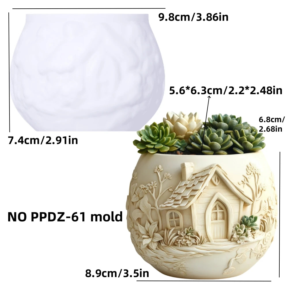 Witch Magic House Relief Pumpkin Succulent Plant Flower Pot Resin Mold  House Relief Storage Box Castle Candle Cup Gypsum Molds