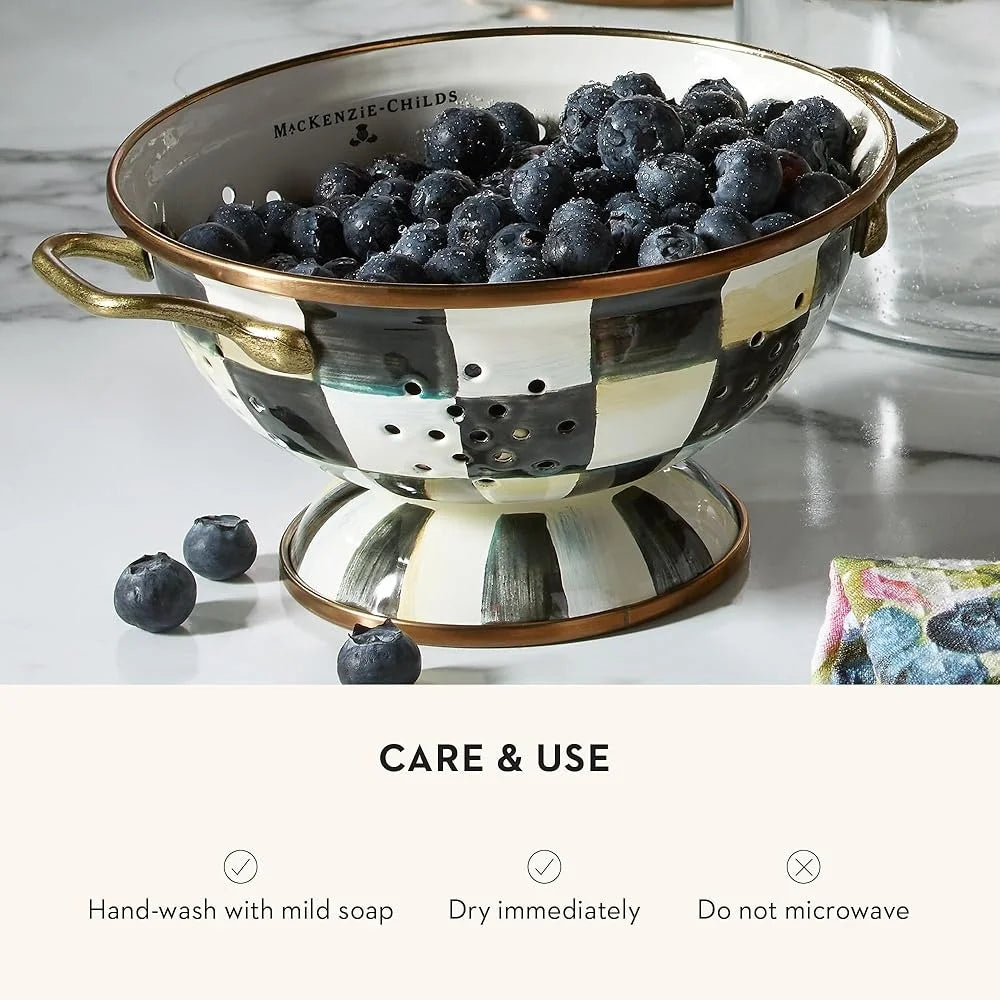 Unique Enamel Colander Kitchen Strainer Decorative Metal Strainer for Pasta Vegetables Fruits Gift Hostess and Home Decor