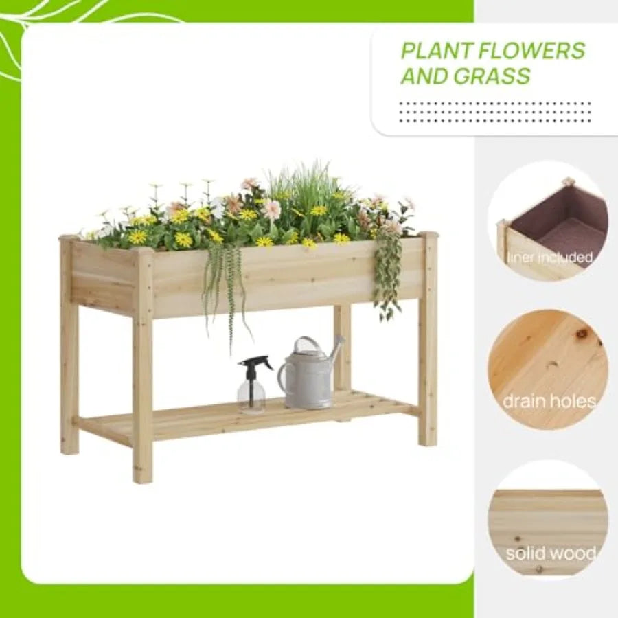 Raised Garden Bed Planter Box with Storage Shelf Elevated Wooden Planter Box with Legs Garden Planter for Backyard Patio Balcon