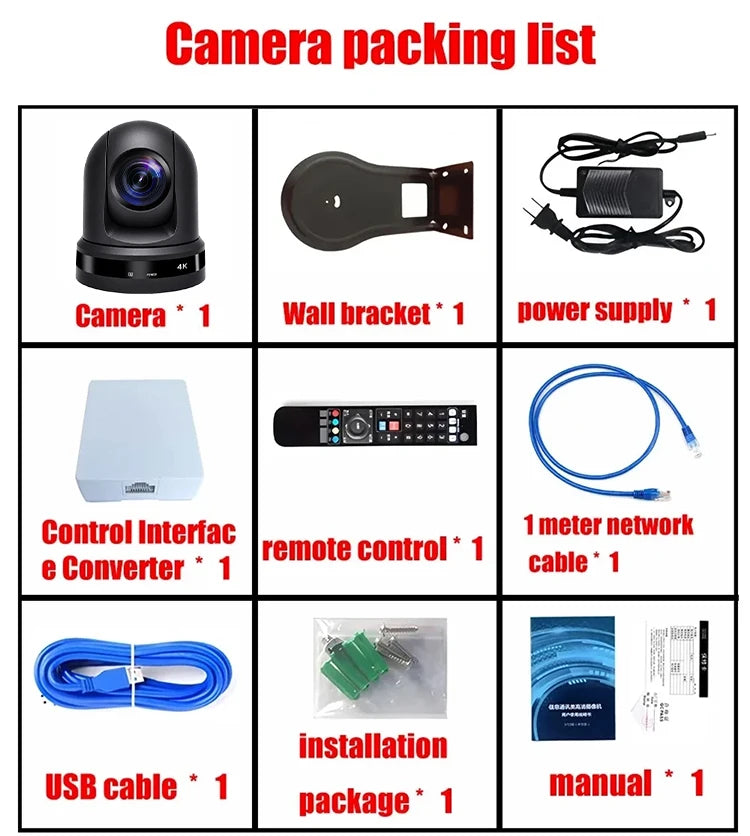 4K NDI PTZ Camera 1-10pcs 20X Zoom Video Conference Camera for Church Business Meeting Optional 1 Controller Keyboard Kit