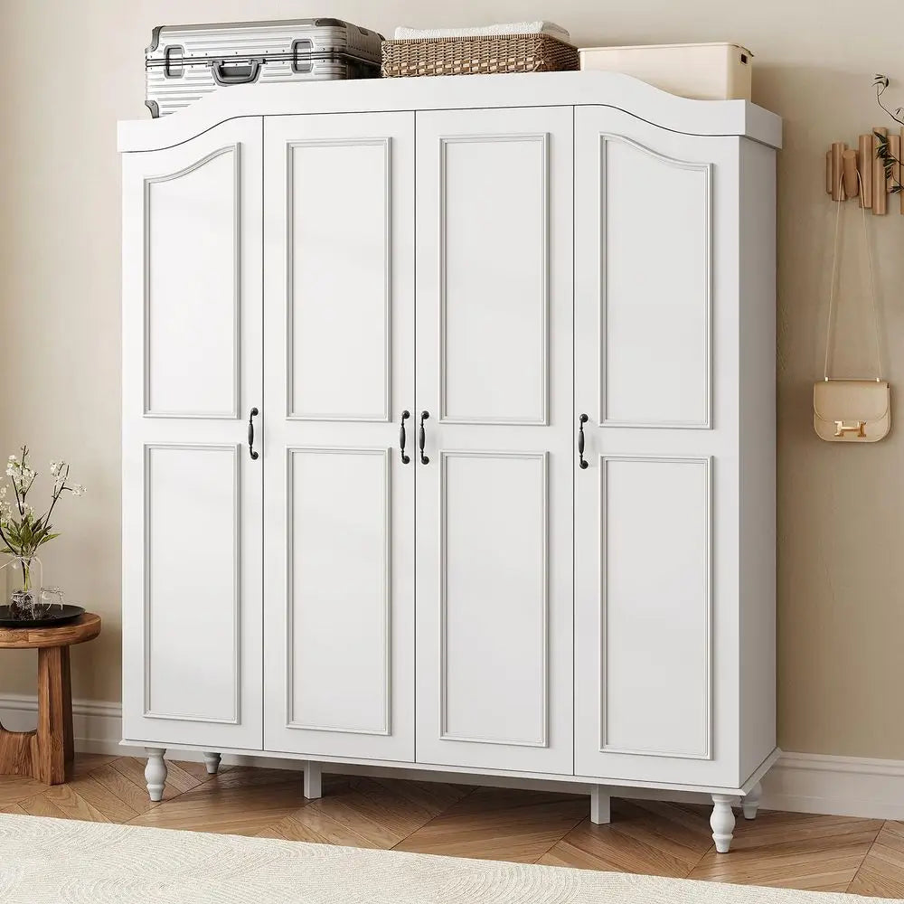 Armoire Wardrobe Closet with 4 Doors, 71 H Wooden Large Capacity Wardrobe Cabinet with 2 Hanging Rods and 8 Shelves, Freestandi