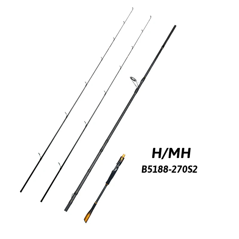 BIUTIFU Spinning Casting 2Tips Fishing Rods 1.8m 1.98m 2.1m 2.25m 2.4m 2.55m 2.7m Fuji Guide 2 Sections T1000 Carbon Baitcasting 7-80g Lure Bass Pike Fast Surf Pole