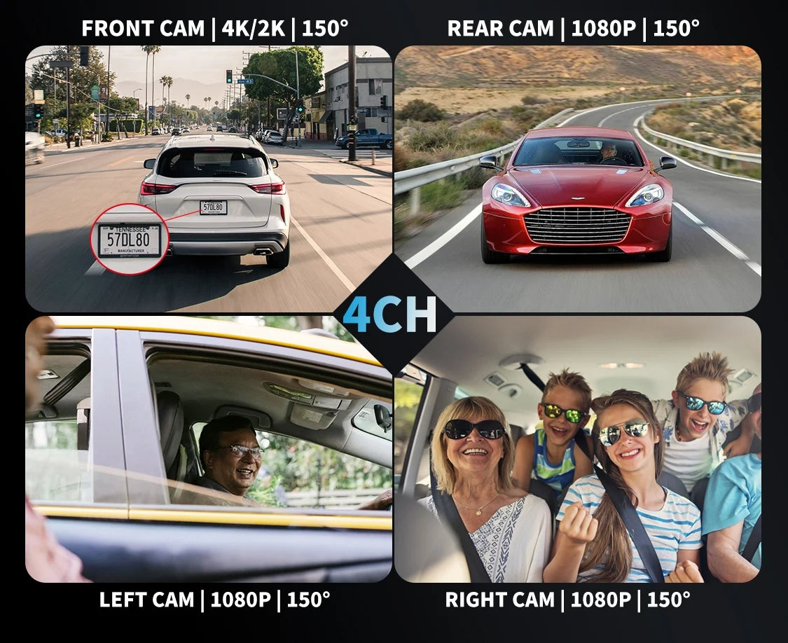 XUOIB 4CH GPS Dash Cam I9pro-wb Front 4K/2K+3*1080P for Car 360 DVR Camera 24H Parking Mode WiFi Video Recorder IR Night Vision