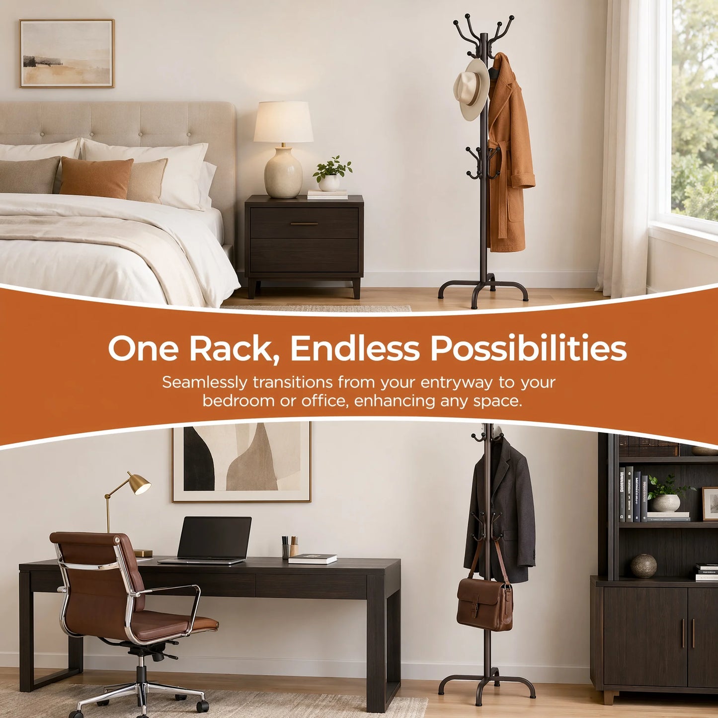 1/2Pcs Coat Rack with 14 Hooks, Freestanding Coat Rack Stand for Entryway, Hallway, Bedroom, and Office, Metal Coat Tree & Hat Rack for Coats, Hats, and Bags