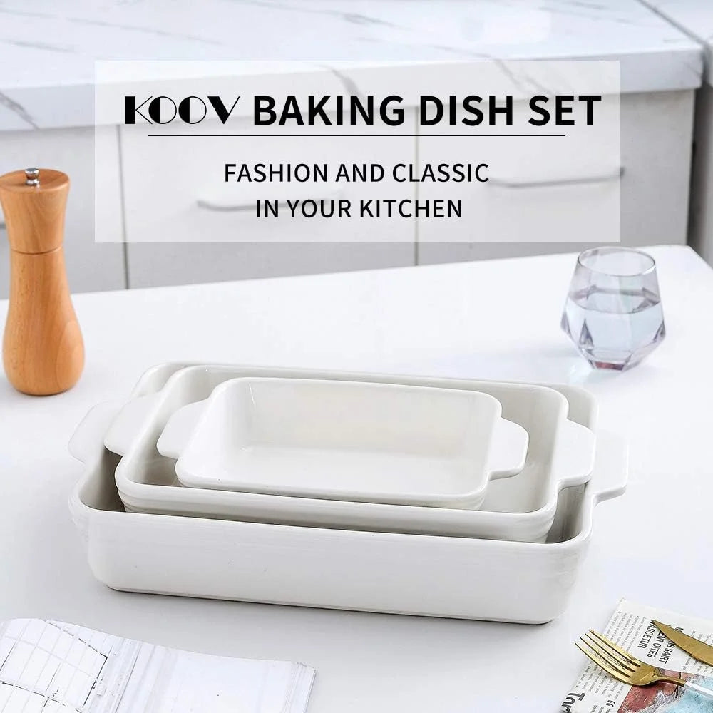 Ceramic Baking Dish Set Rectangular Casserole Dish Set Lasagna Pan Baking Pans Set for Cooking Cake Dinner Kitchen 3 Piece
