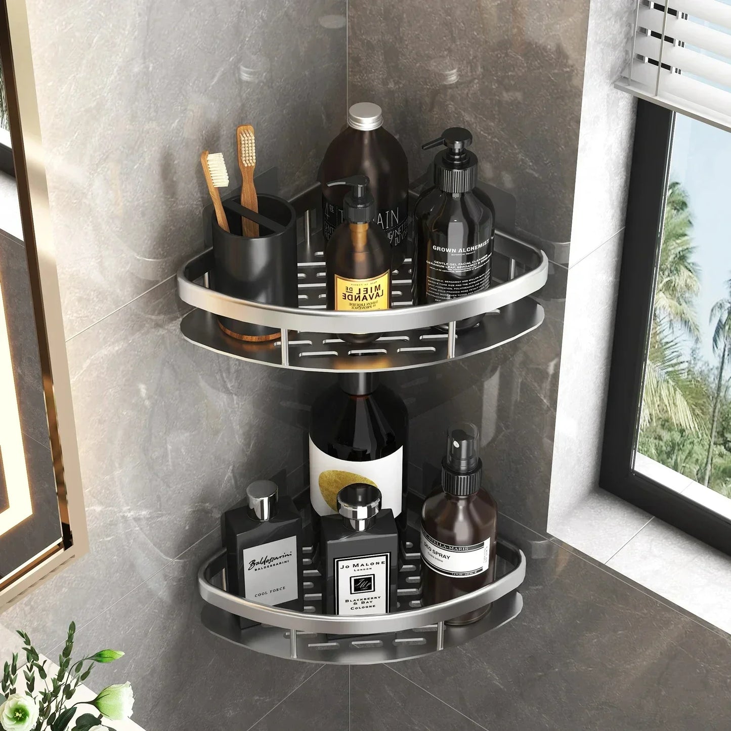 Wall Mounted No Drill Aluminum Alloy Shower Shelf Durable