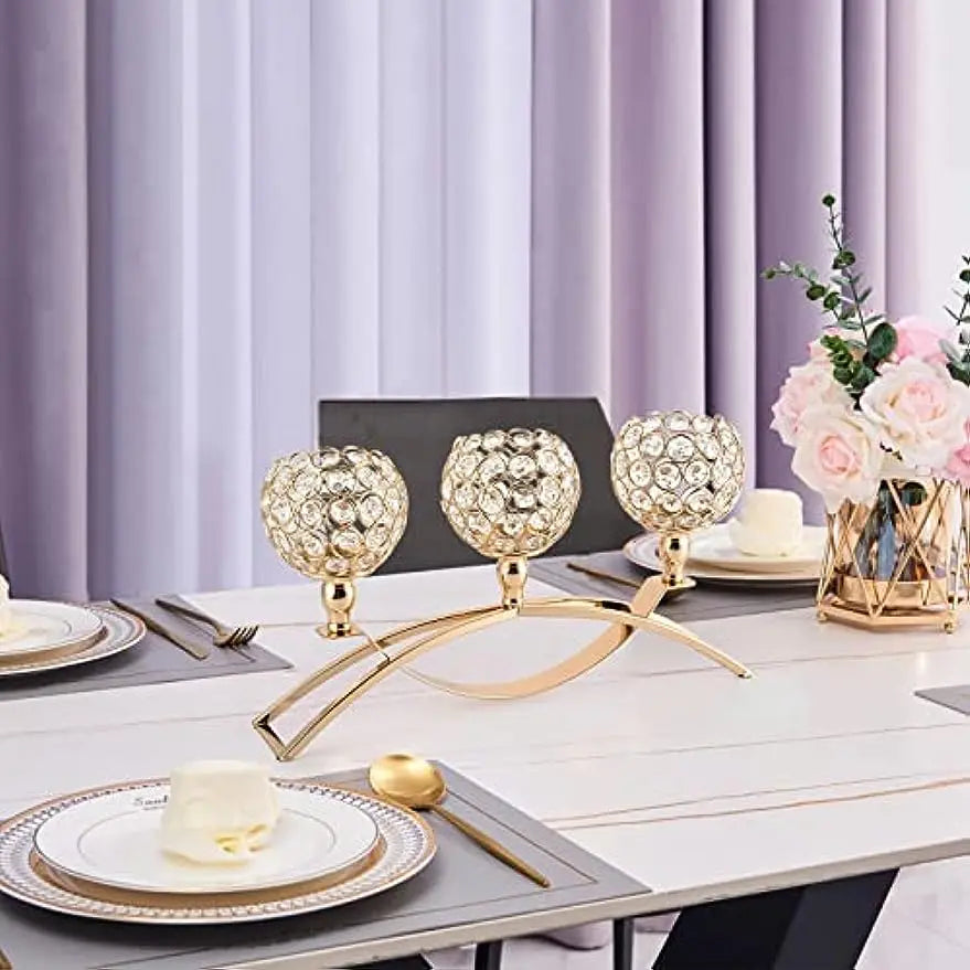 Three Arm Tealight Candelabra Table Centerpiece Candle Holders