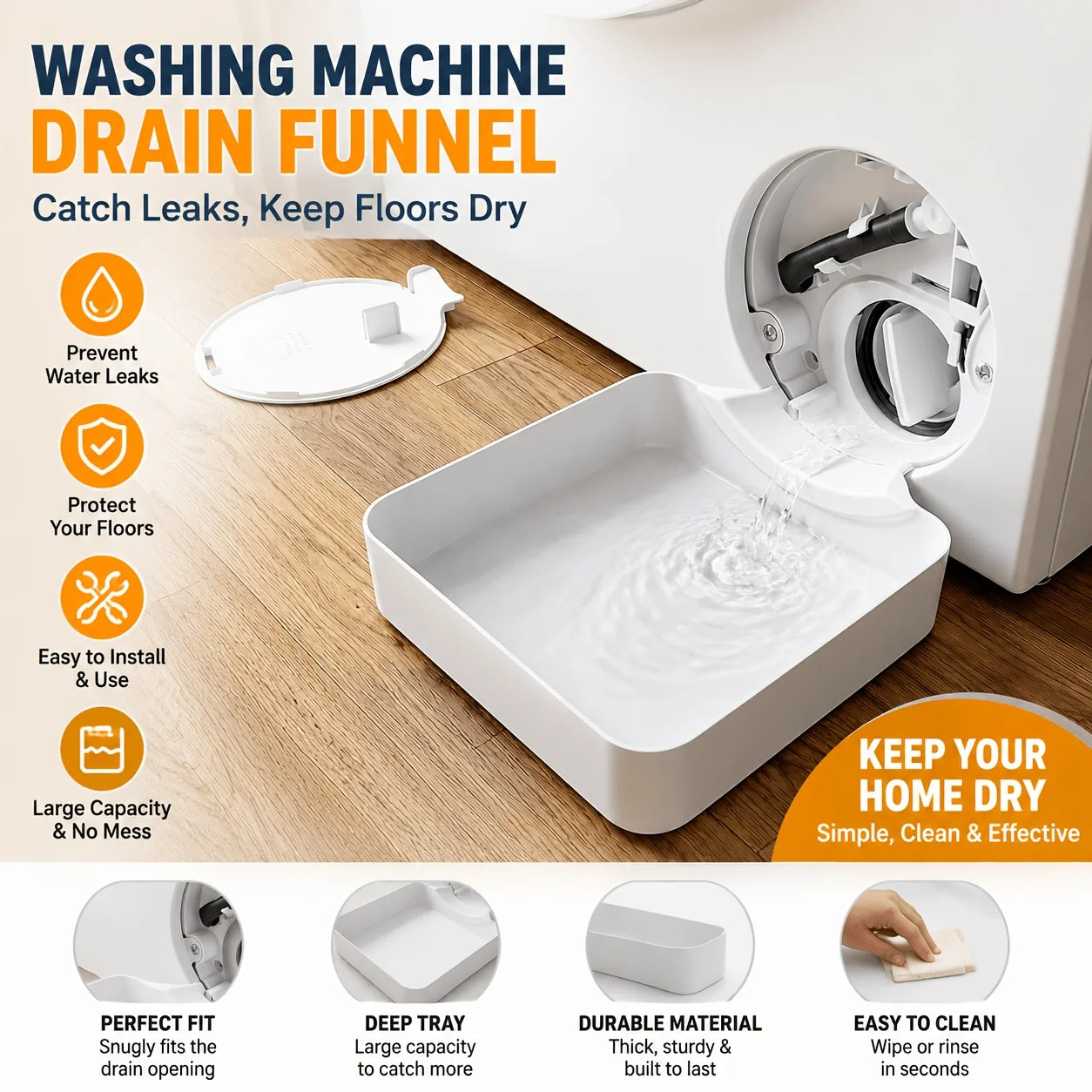Washing Machine Drain Tray Universal Drain Funnel Proof Tray Front Load Washer Drip Catcher Base Water Collection Catch Tray