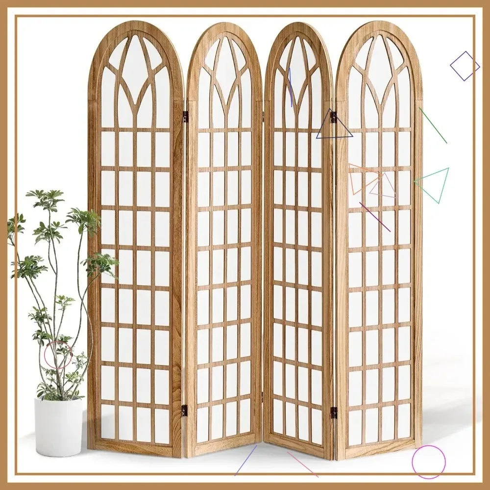 Japanese Shoji Screen Room Divider, Folding Privacy Partition for Home Office Restaurant - Natural Wood