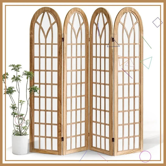 Japanese Shoji Screen Room Divider, Folding Privacy Partition for Home Office Restaurant - Natural Wood