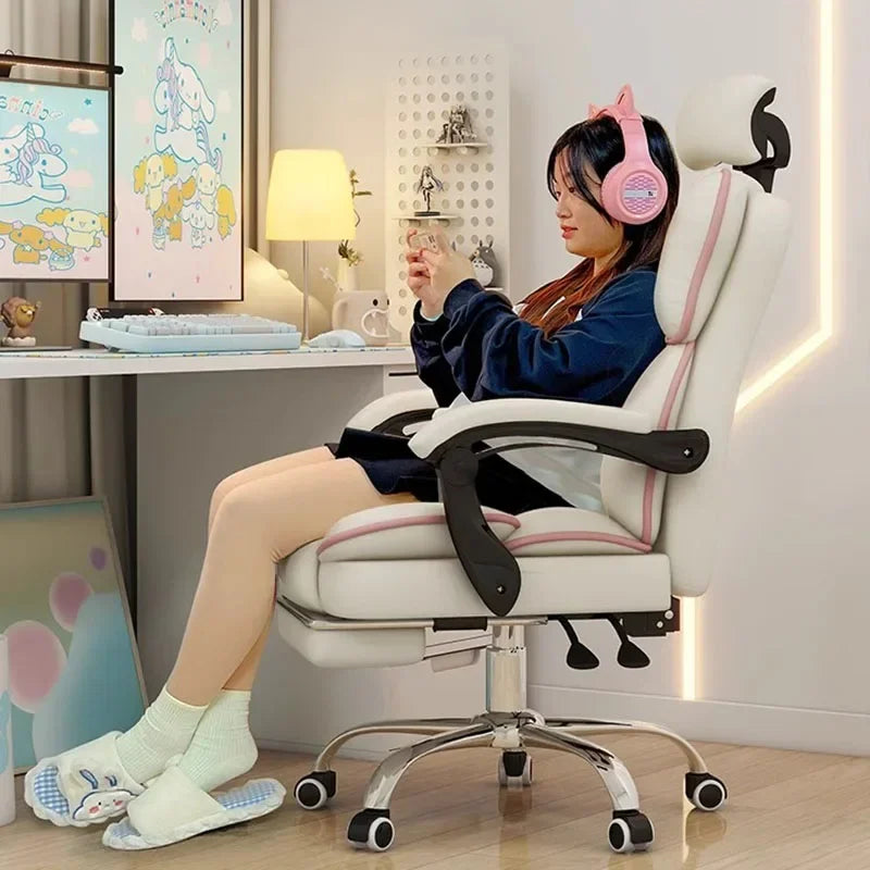 Pink Gaming Chair for Girl Gamer Ergonomic Computer Desk Chair Lumbar Support Comfortable Long Time Sitting Streaming Office
