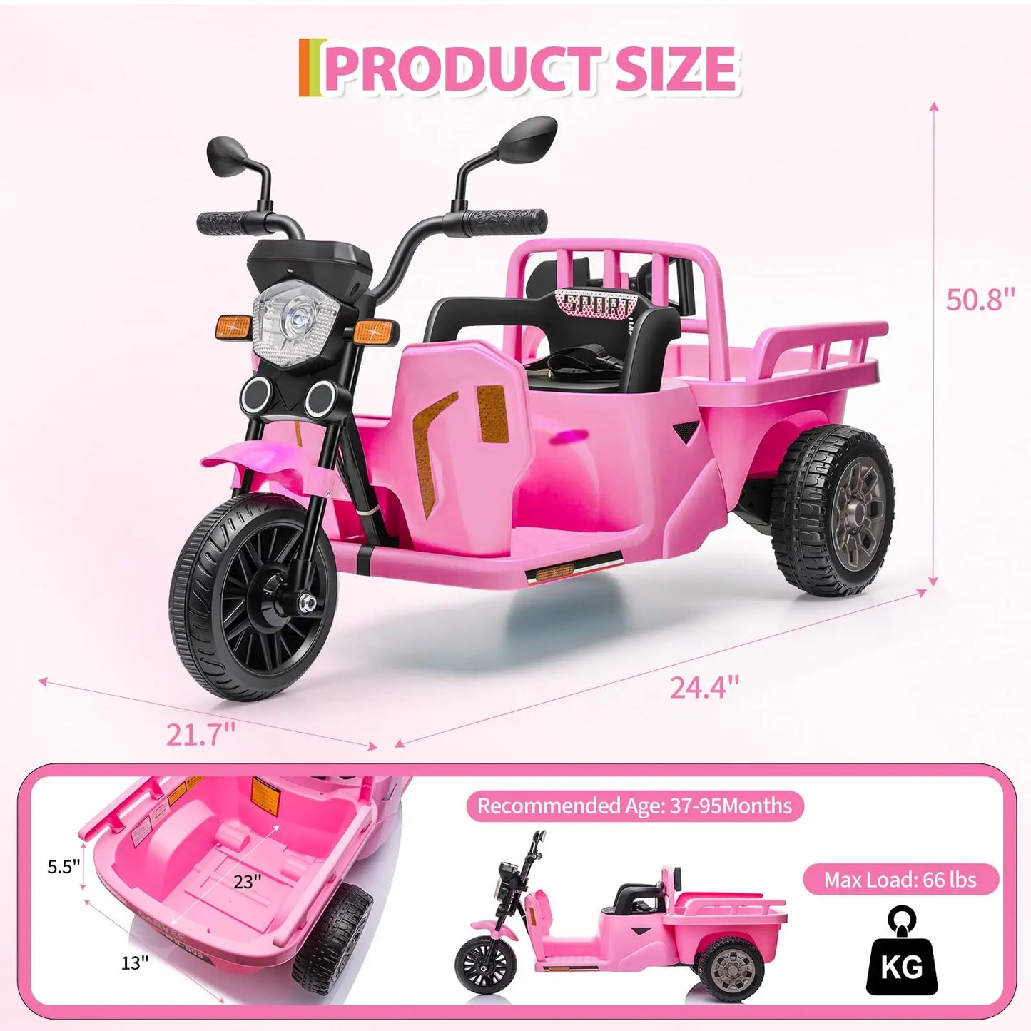 Kids Electric Tricycle Ride On Motorcycle With Bluetooth Music