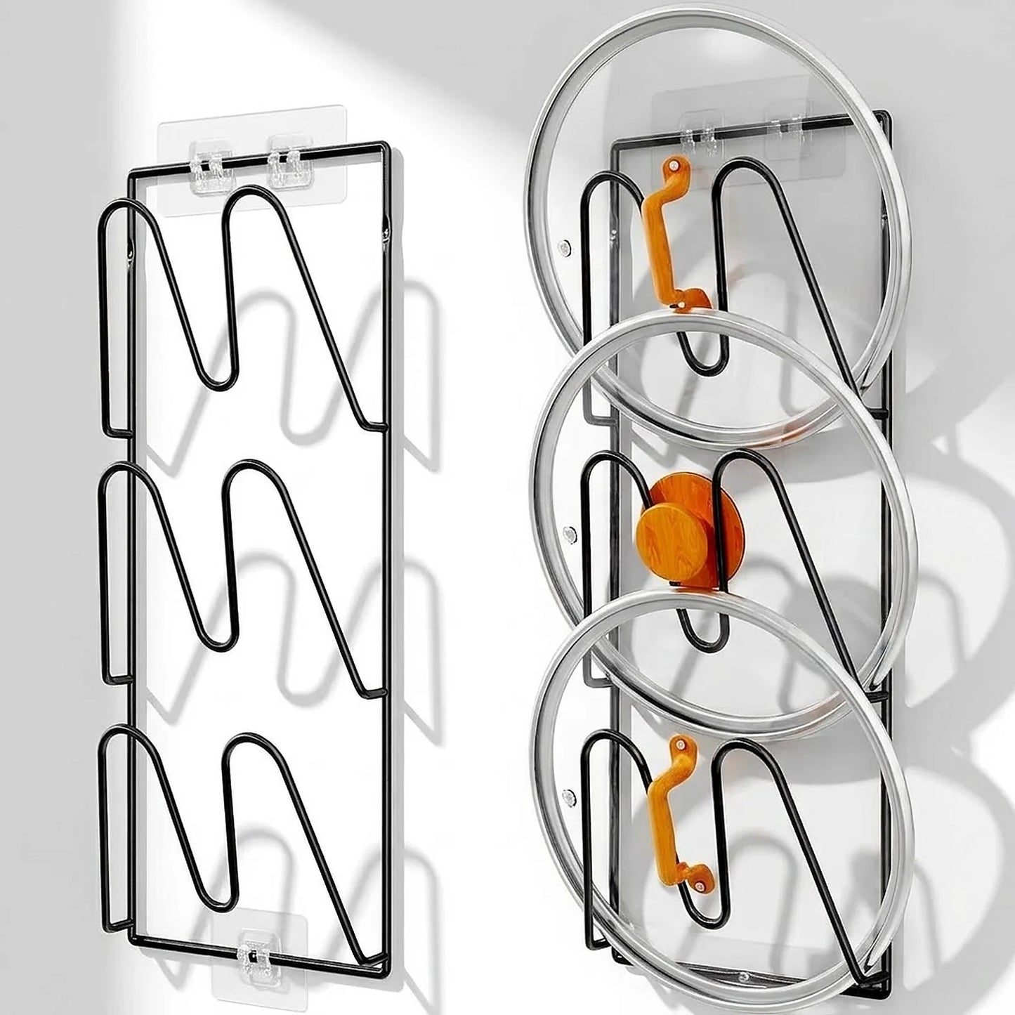 Zoyiancy 1 Pack 3-Tier Black Metal Pot Lid Organizer, Wall Mounted Lid Rack Holder for Kitchen Cabinet Door, Pantry and Cookware Storage Organization