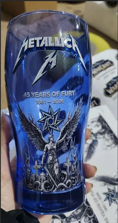 Metallica 45th Anniversary1981-2025 3D Embossed Blue Beer Glass, Heavy Metal Rock Band Collectible Tumbler,Barware Gift for Fans